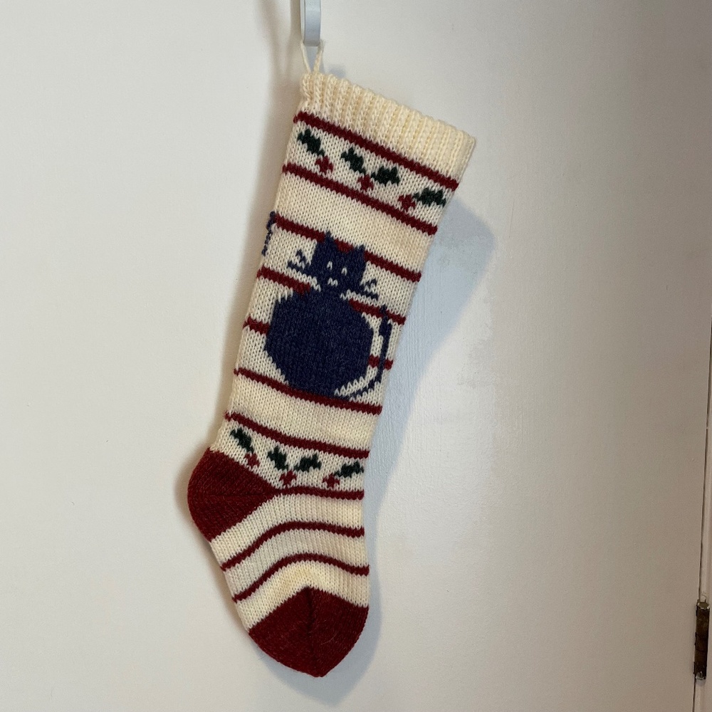 Vintage knit cat stocking